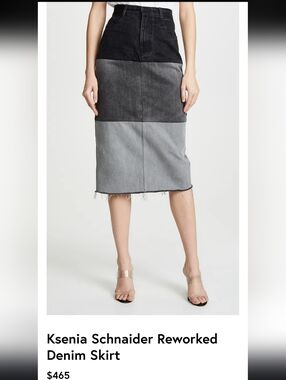 Ksenia Schnaider Reworked 3 Tone Runway Black Gray Denim Midi Skirt XS